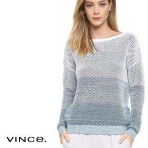 VINCE Blue White Ombre Open Stitch Sweater